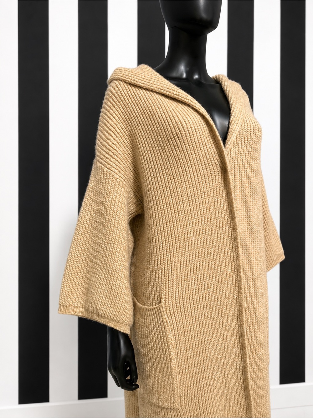 Meli Melo Ribbed Knit Hooded Cardigan - Beige - Picture 2 of 7